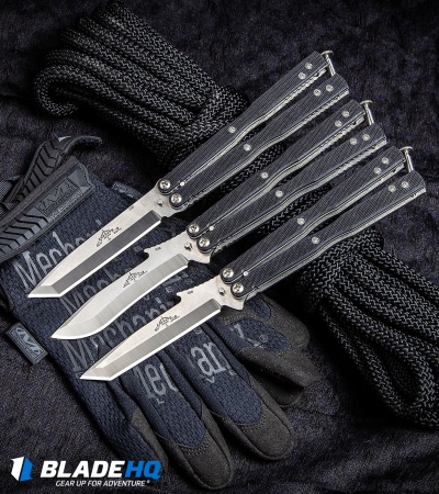 Emerson CQC-7 Flipper Balisong Butterfly Knife Black G-10 (3.8" Stonewash)