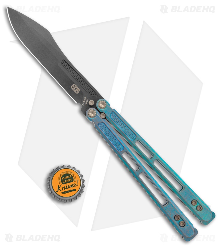 EOS Trident Balisong Butterfly Knife Antique Green Ti (4.5" Black DLC)