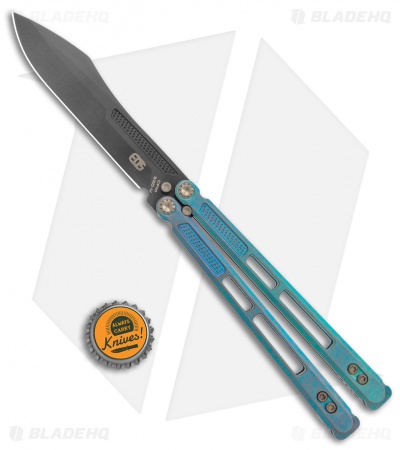 EOS Trident Balisong Butterfly Knife Antique Green Ti (4.5" Black DLC)