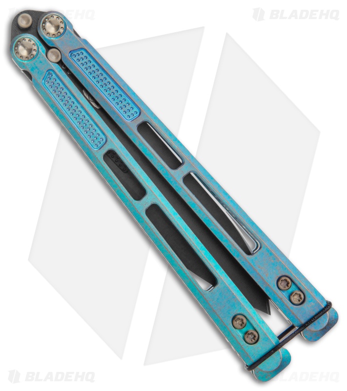 EOS Trident Balisong Butterfly Knife Antique Green Ti (4.5" Black DLC)