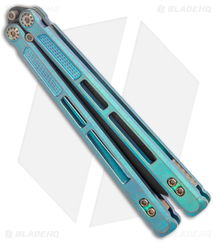 EOS Trident Balisong Butterfly Knife Antique Green Ti (4.5" Black DLC)