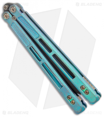 EOS Trident Balisong Butterfly Knife Antique Green Ti (4.5" Black DLC)