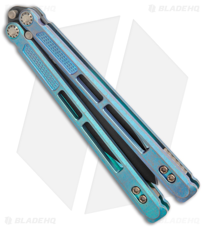 EOS Trident Balisong Butterfly Knife Antique Green Ti (4.5" Black DLC)