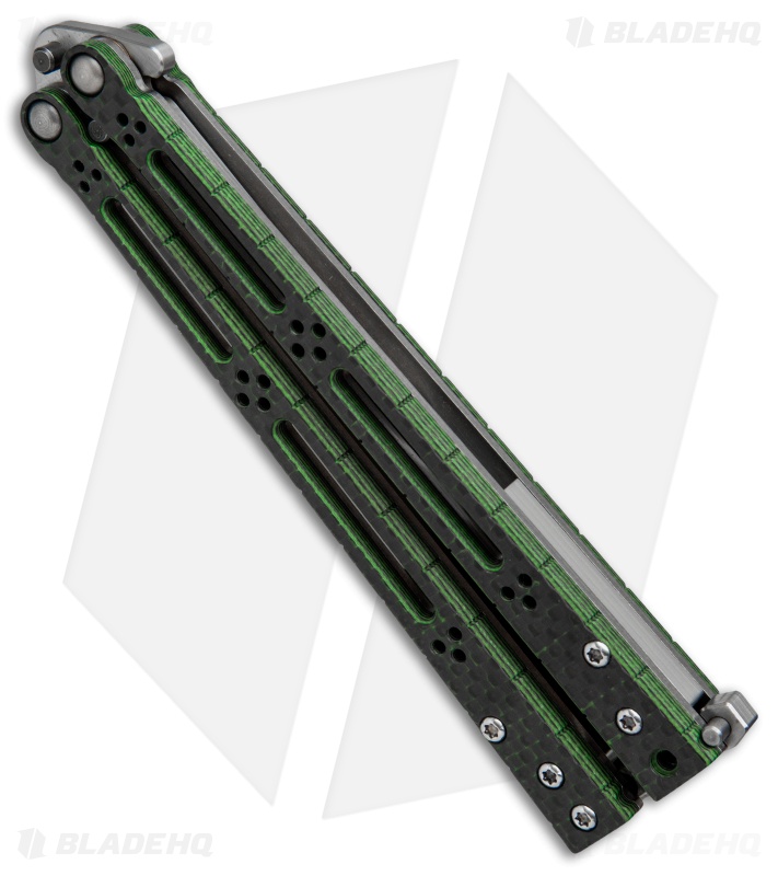 Hom Design Basilisk-R Balisong Butterfly Knife Green Carbon Fiber (4.6" Satin)