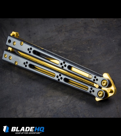 Hom Design Basilisk Elite Balisong Butterfly Knife PVD Ti (4.6" Gold)