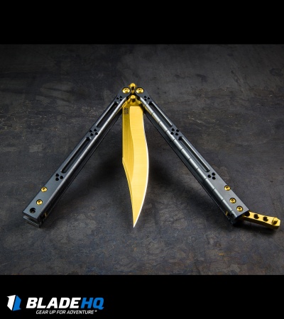 Hom Design Basilisk Elite Balisong Butterfly Knife PVD Ti (4.6" Gold)