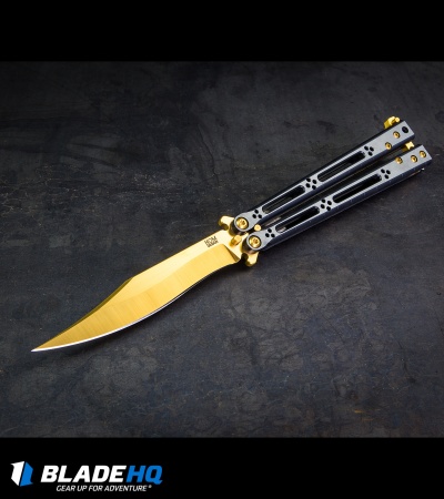 Hom Design Basilisk Elite Balisong Butterfly Knife PVD Ti (4.6" Gold)