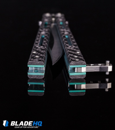 Hom Design Basilisk-R Balisong Butterfly Knife CF w/Teal Liners (4.6" Stonewash)