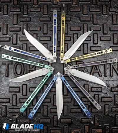 Hom Design Chimera Plus Balisong Knife Satin Ti/Blue G-10 (4.75 Two-Tone)