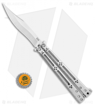 Hom Design Basilisk-R Titanium Balisong Butterfly Knife (4.6" Satin) Ti Spacers