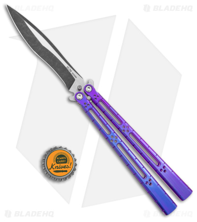 Hom Design I-Basilisk Channel Butterfly Knife Purple Titanium (4.5" Acid Wash)