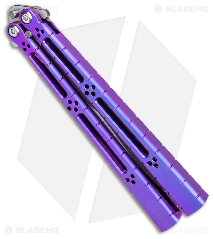 Hom Design I-Basilisk Channel Butterfly Knife Purple Titanium (4.5" Acid Wash)