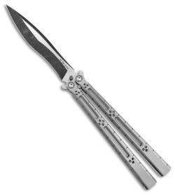 Hom Design I-Basilisk Channel Butterfly Knife Silver Titanium (4.5" Acid Wash)