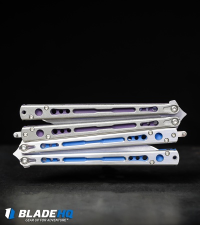 Hom Design Chimera Plus Balisong Knife Satin Ti/Blue G-10 (4.75 Two-Tone)