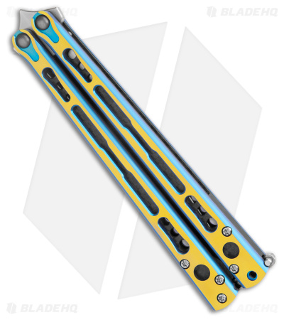 HOM Design Chimera V2 Balisong Knife Blue/Gold Ti + Carbon Fiber (4.75 Satin)