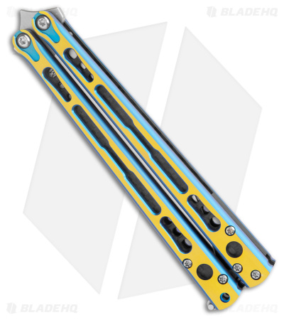 HOM Design Chimera V2 Balisong Knife Blue/Gold Ti + Carbon Fiber (4.75 Satin)