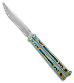 HOM Design Chimera V2 Balisong Knife Blue/Gold Ti + Carbon Fiber (4.75 Satin)