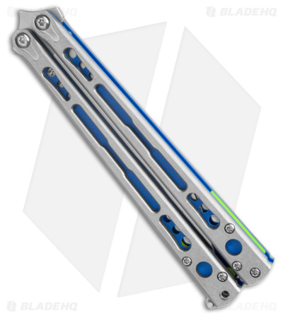 HOM Design Chimera V2 Balisong Knife Gray Ti + Blue/Green G-10 (4.75 SW)