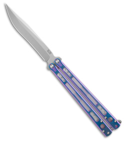 HOM Design Chimera V2 Balisong Knife Blue/Purple Ti + Ghost G-10/CF (4.75 Satin)