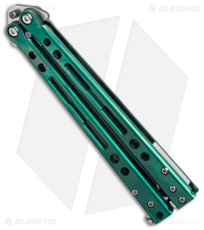 Hom Design Specter Evo Titanium Balisong Butterfly Knife Green (4.4" Two-Tone)