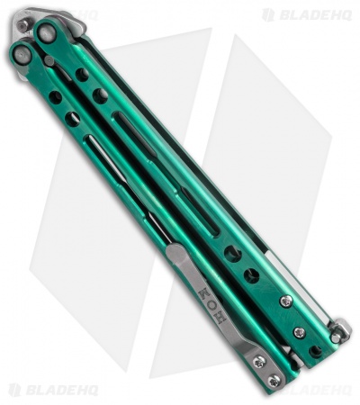 Hom Design Specter Evo Titanium Balisong Butterfly Knife Green (4.4" Two-Tone)
