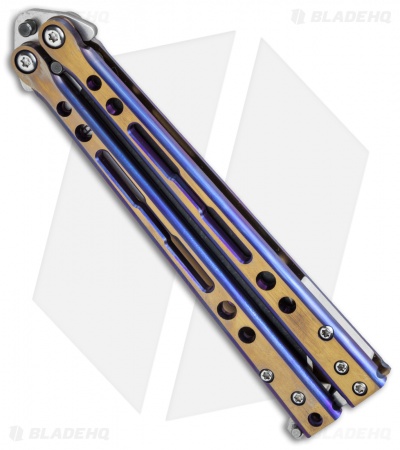 Hom Design Specter Evo Titanium Balisong Knife Purple Gold (4.4" Two-Tone)