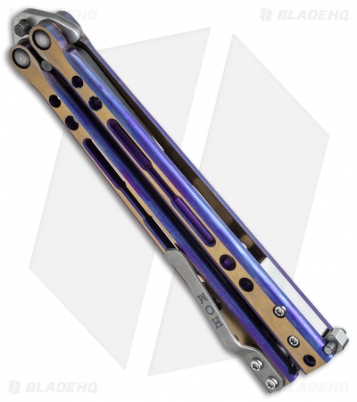 Hom Design Specter Evo Titanium Balisong Knife Purple Gold (4.4" Two-Tone)