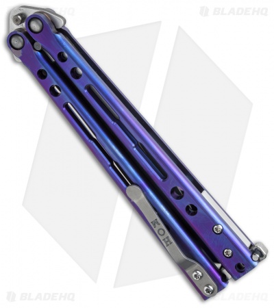 Hom Design Specter Evo Titanium Balisong Butterfly Knife Purple (4.4" Two-Tone)