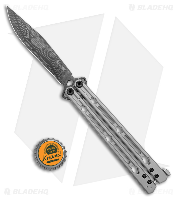 Kershaw Lucha Balisong Butterfly Knife Gray Stainless (4.5" Damascus) 5150DAM
