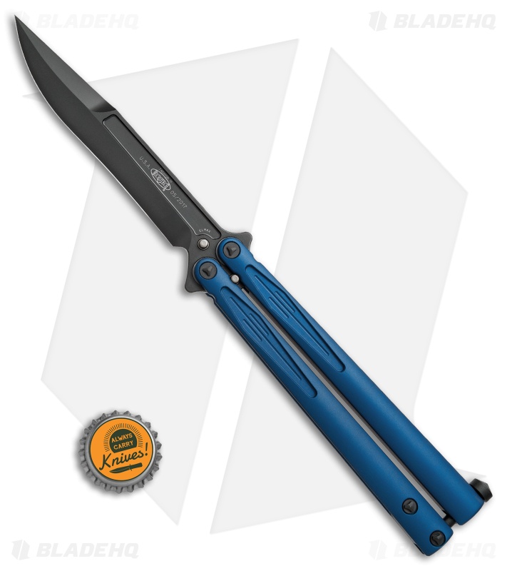 Microtech Tachyon III Balisong Butterfly Knife Blue (4.5" Black) 173-1DLCBL