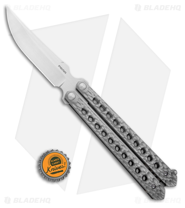 Pena Knives JVO Custom Balisong Butterfly Knife Sculpted Ti  (4.3" Satin) 
