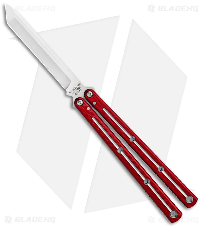 Squid Industries Krake Raken V2 Tanto Balisong Knife Red Dual Tone (4.5" Satin) 