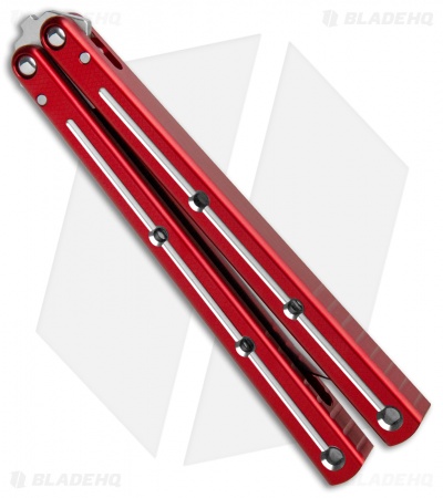 Squid Industries Krake Raken V2 Tanto Balisong Knife Red Dual Tone (4.5" Satin) 