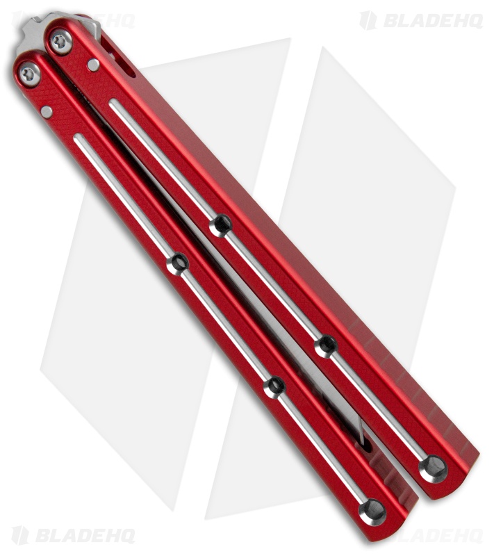 Squid Industries Krake Raken V2 Tanto Balisong Knife Red Dual Tone (4.5" Satin) 