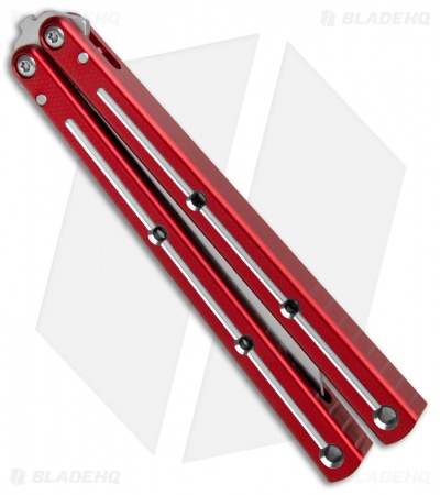 Squid Industries Krake Raken V2 Tanto Balisong Knife Red Dual Tone (4.5" Satin) 