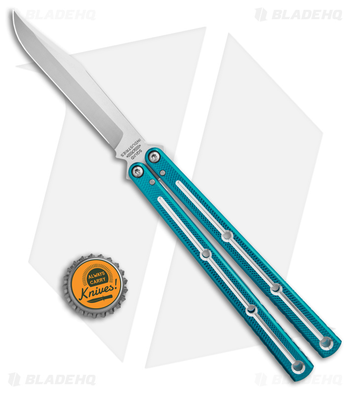Squid Industries Krake Raken V3 Bowie Balisong Knife Dual-Tone Teal (4.5")