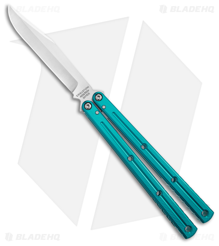 Squid Industries Krake Raken Bowie V3 Balisong Knife Teal (4.5" Satin)