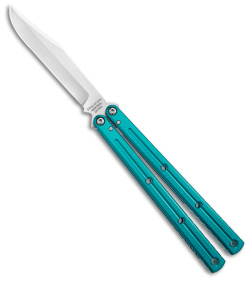 Squid Industries Krake Raken Bowie V3 Balisong Knife Teal (4.5" Satin)