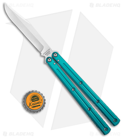Squid Industries Krake Raken Bowie V3 Balisong Knife Teal (4.5" Satin)