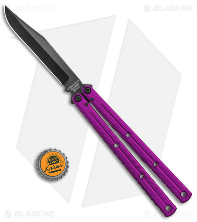 Squid Industries Krake Raken Bowie V3 Balisong Knife Purple (4.5" Inked)