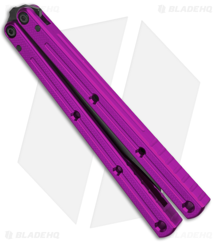 Squid Industries Krake Raken Bowie V3 Balisong Knife Purple (4.5" Inked)