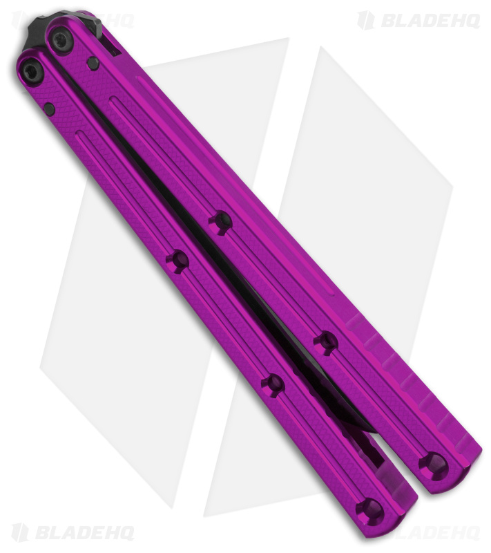 Squid Industries Krake Raken Bowie V3 Balisong Knife Purple (4.5" Inked)