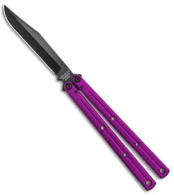 Squid Industries Krake Raken Bowie V3 Balisong Knife Purple (4.5" Inked)