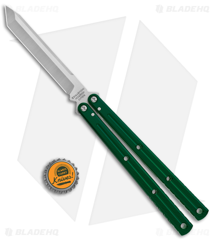 Squid Industries Krake Raken Tanto V3 Balisong Knife Green (4.5" Satin)