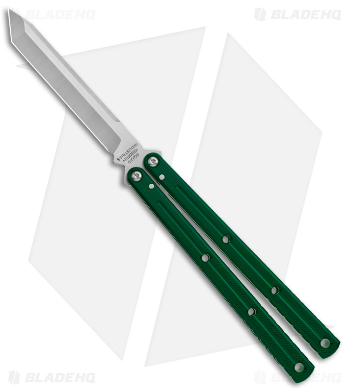 Squid Industries Krake Raken Tanto V3 Balisong Knife Green (4.5" Satin)