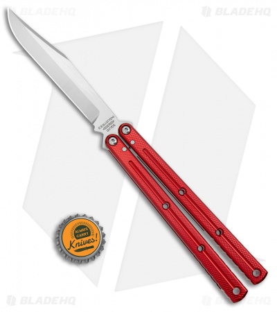 Squid Industries Krake Raken V3 Bowie Balisong Knife Red (4.5" Satin)
