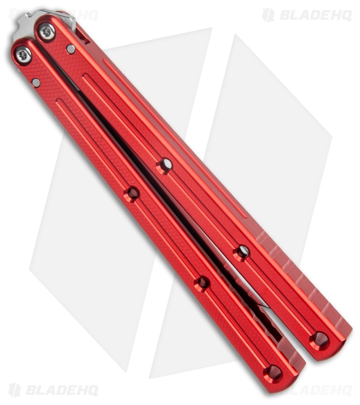 Squid Industries Krake Raken V3 Bowie Balisong Knife Red (4.5" Satin)