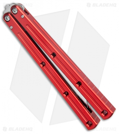 Squid Industries Krake Raken V3 Bowie Balisong Knife Red (4.5" Satin)