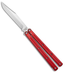 Squid Industries Krake Raken V3 Bowie Balisong Knife Red (4.5" Satin)