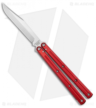 Squid Industries Krake Raken V3 Bowie Balisong Knife Red (4.5" Satin)